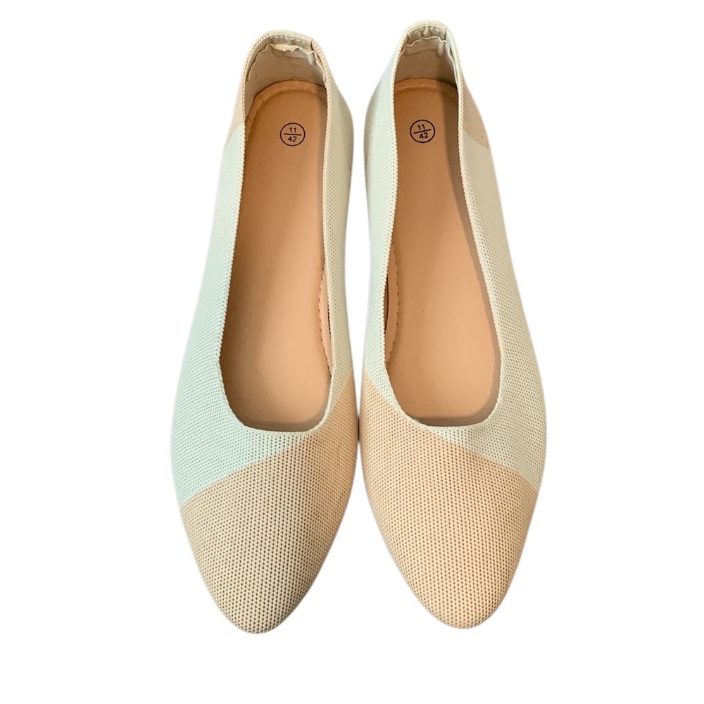 Unbranded Tan Beige Colorbllock Knit Ballet Flats Size 11 Pointed Toe Comfy